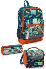 Coral High Kids Çivit Neon Turuncu Kaykay Desenli 3’lü Okul Çanta Seti SET0123723
