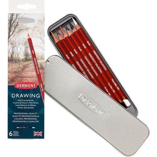 Derwent Drawing Pencils Renkli Çizim Kalemi Seti 6'lı Teneke Kutu + Kalemtraş