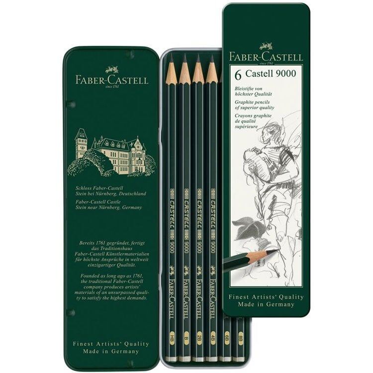 Faber Castell 9000 Art Set Dereceli Karakalem Eskiz Çizim 6'lı