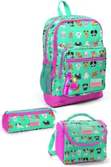 Coral High Kids Su Yeşili Neon Pembe Köpek Desenli 3’lü Okul Çanta Seti SET0123465