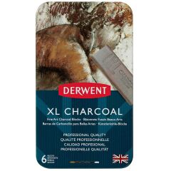 Derwent XL Charcoal Block Kalın Kömür Füzen 6'lı Teneke Kutu