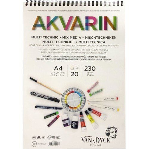 Van Dyck Akvarin Çok Amaçlı Defter A4 230GR Spiralli 20 Yaprak