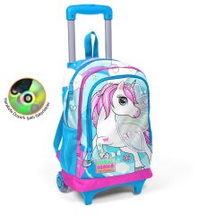 Coral High Kids Mavi Neon Pembe Unicorn Desenli Üç Bölmeli Çekçekli Okul Sırt Çantası 23911