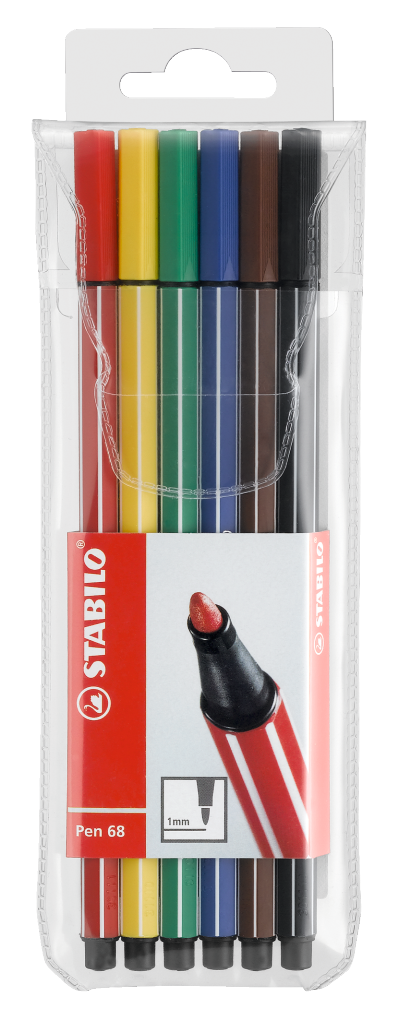 Stabilo Pen 68 Kalın Uçlu Keçeli Kalem Seti 6 Renk Askılı Paket