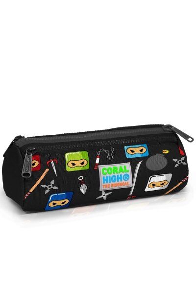 Coral High Kids Siyah Ninja Desenli Üç Bölmeli Kalem Çantası 22325