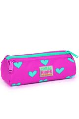 Coral High Kids Neon Pembe Su Yeşili Kalp Desenli Üç Bölmeli Kalem Çantası 22317