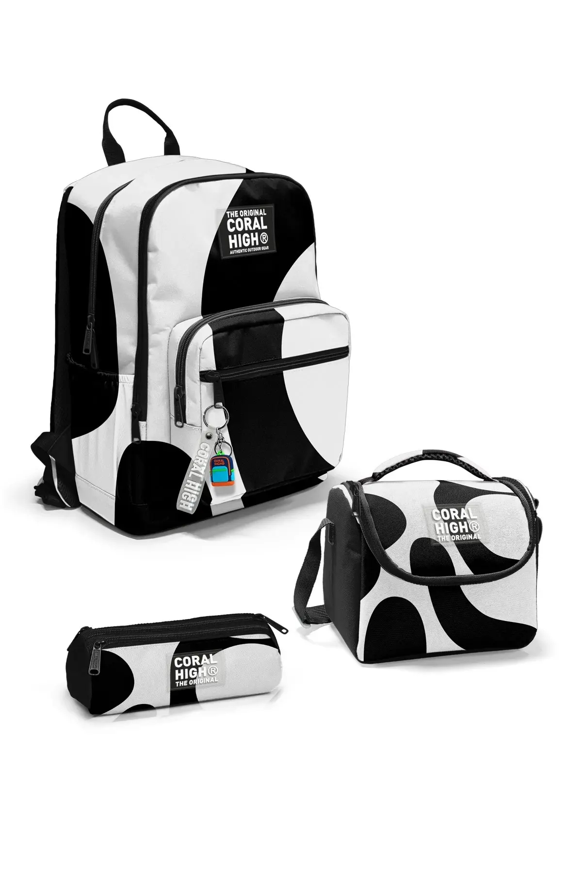 Coral High Kids Siyah Beyaz Desenli 3’lü Okul Çanta Seti SET0123687