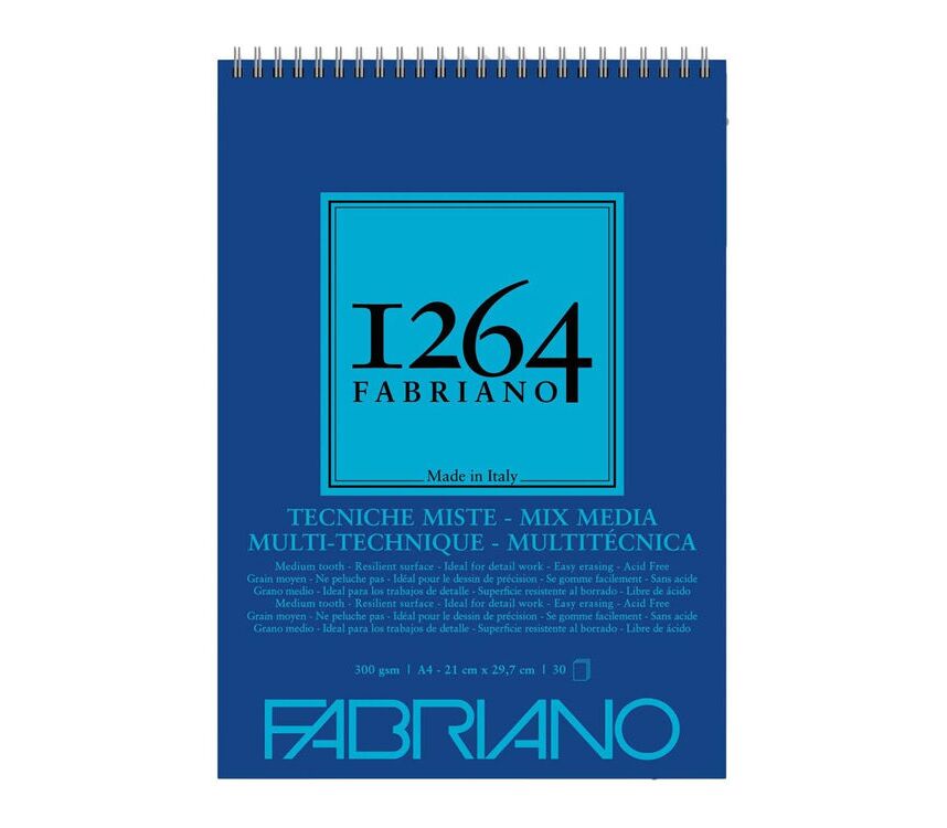 Fabriano 1264 Mix Media Çok Amaçlı Defter 300 gr A4 30 yp Üstten Spiralli