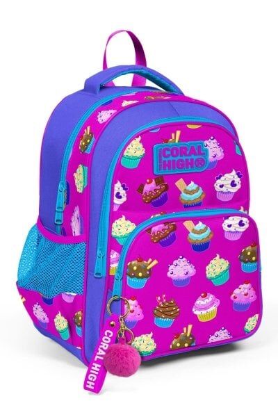 Pembe Cupcake Desenli Üç Bölmeli Okul Sırt Çantası 23495