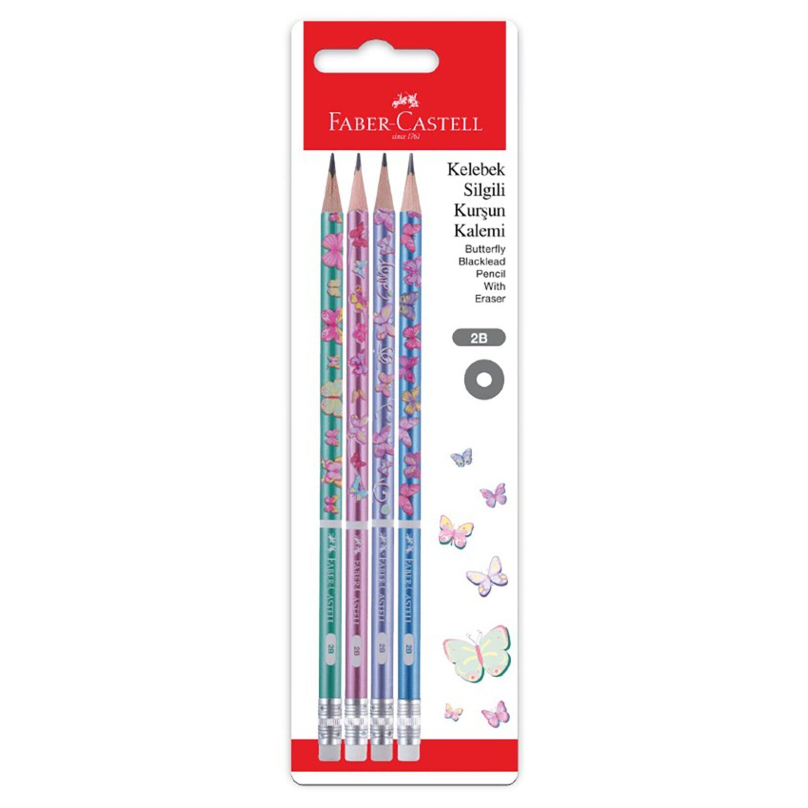 Faber Kelebek Silgili Kurşun Kalem 2B 4'lü