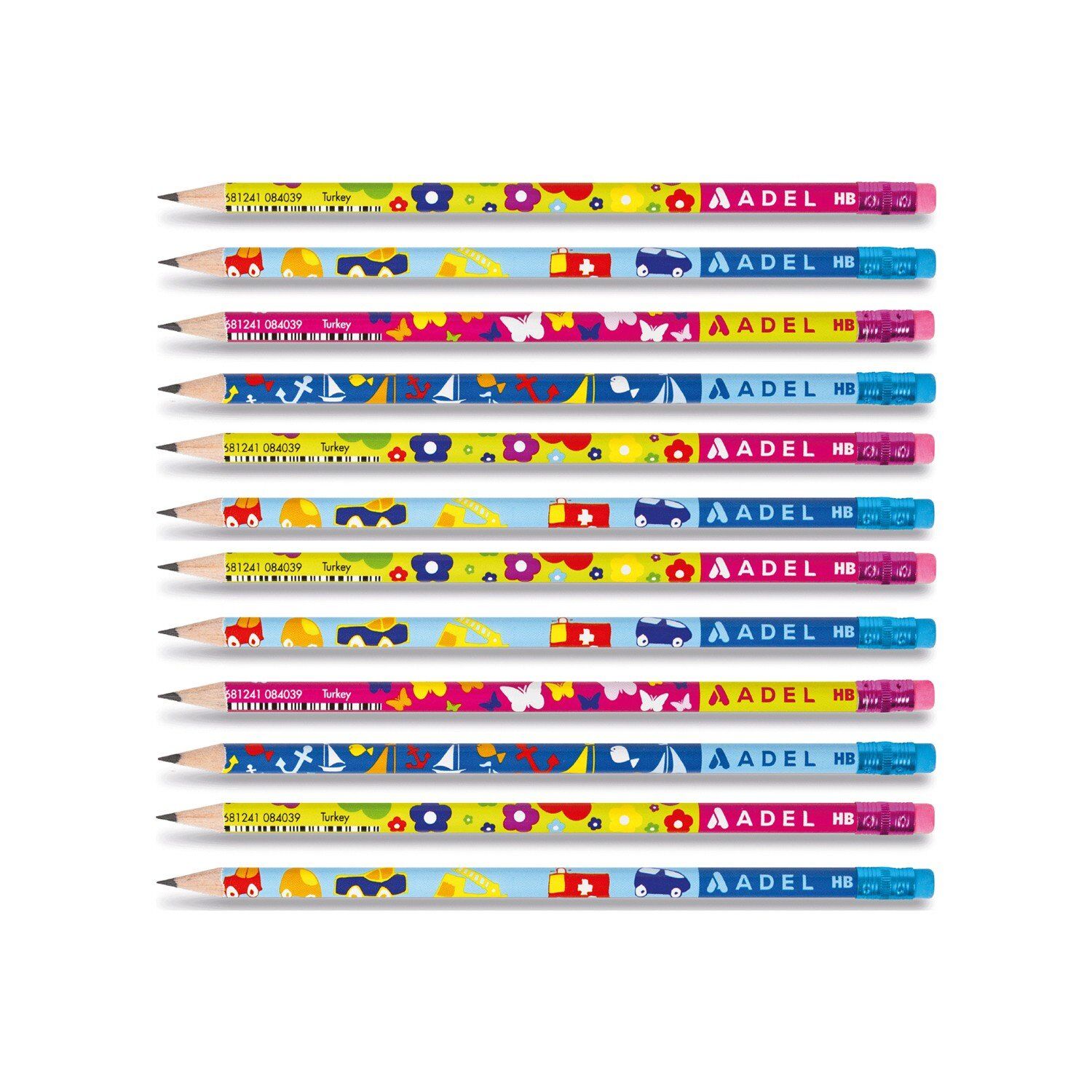 Adel Kids Desenli Yuvarlak Silgili Kurşun Kalem 4'lü