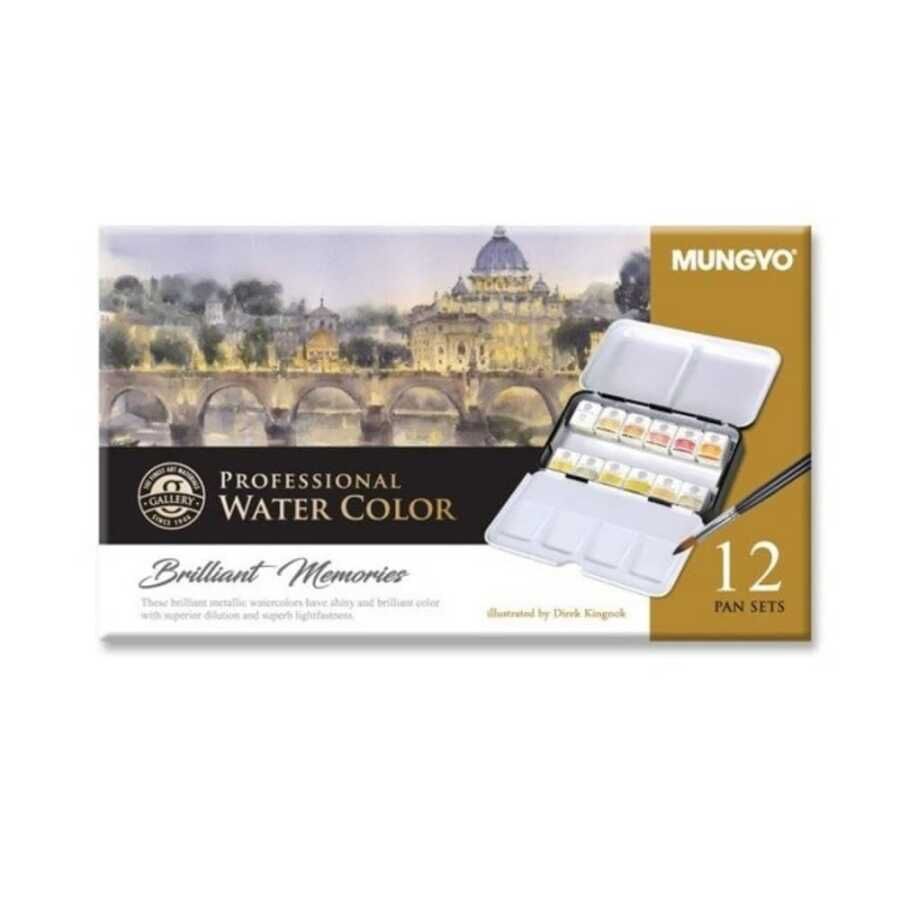 Mungyo Profesyonel Sulu Boya Takımı Metalik Tonlar 12 Renk Yarım Boy