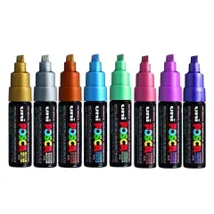 Uni Posca PC-8K Boyama Markörü 8 mm Kesik Uç Metalik 8'li Set