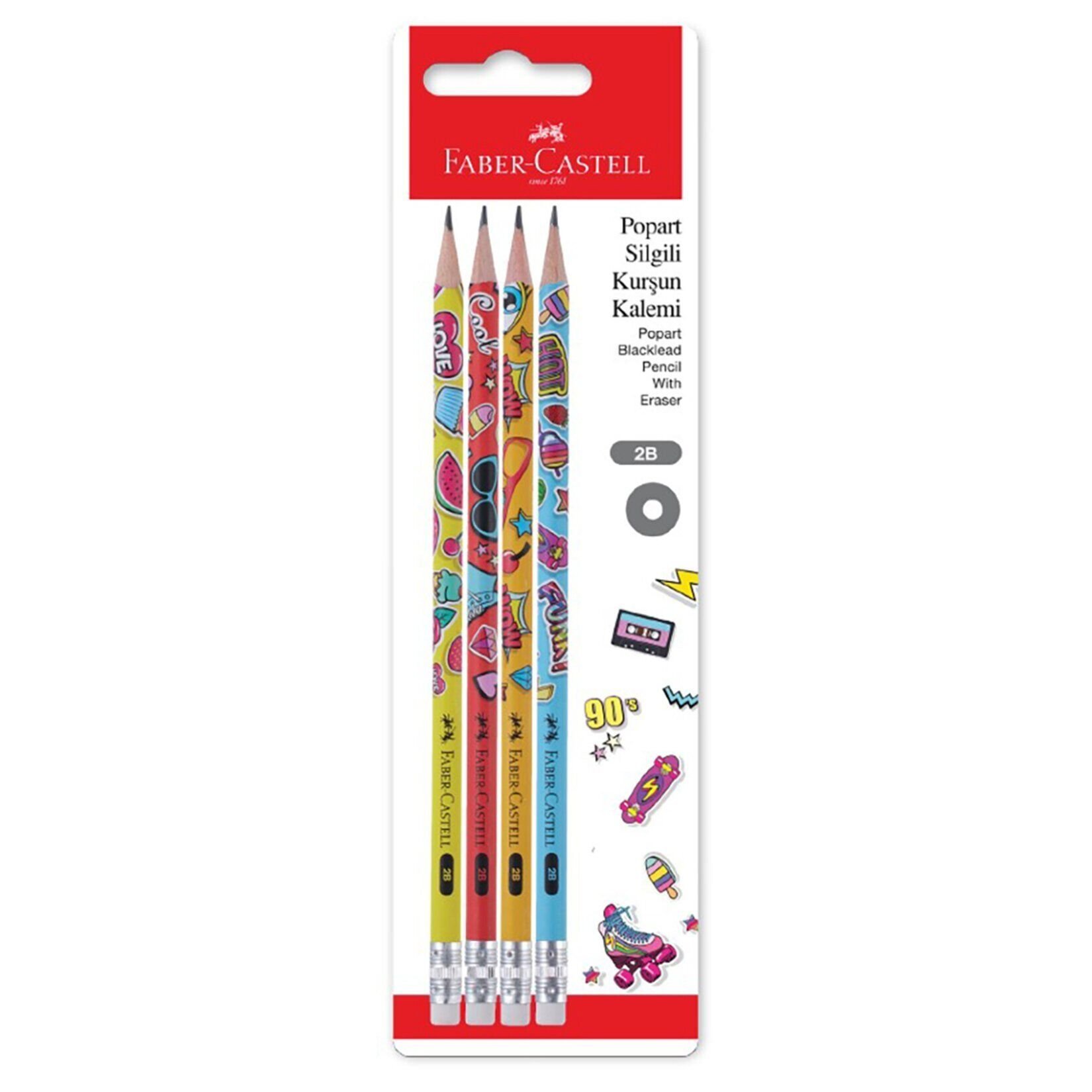 Faber Popart Silgili Kurşun Kalem 2B 4'lü