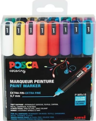 Uni Posca PC-1MR Boyama Markörü 0.7 mm Ana Renkler 16'lı Set