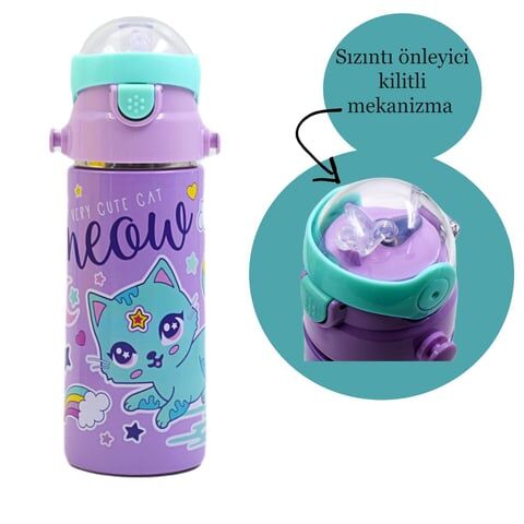 Muggle Pipetli Çelik Matara Kedi Desenli 550 ml