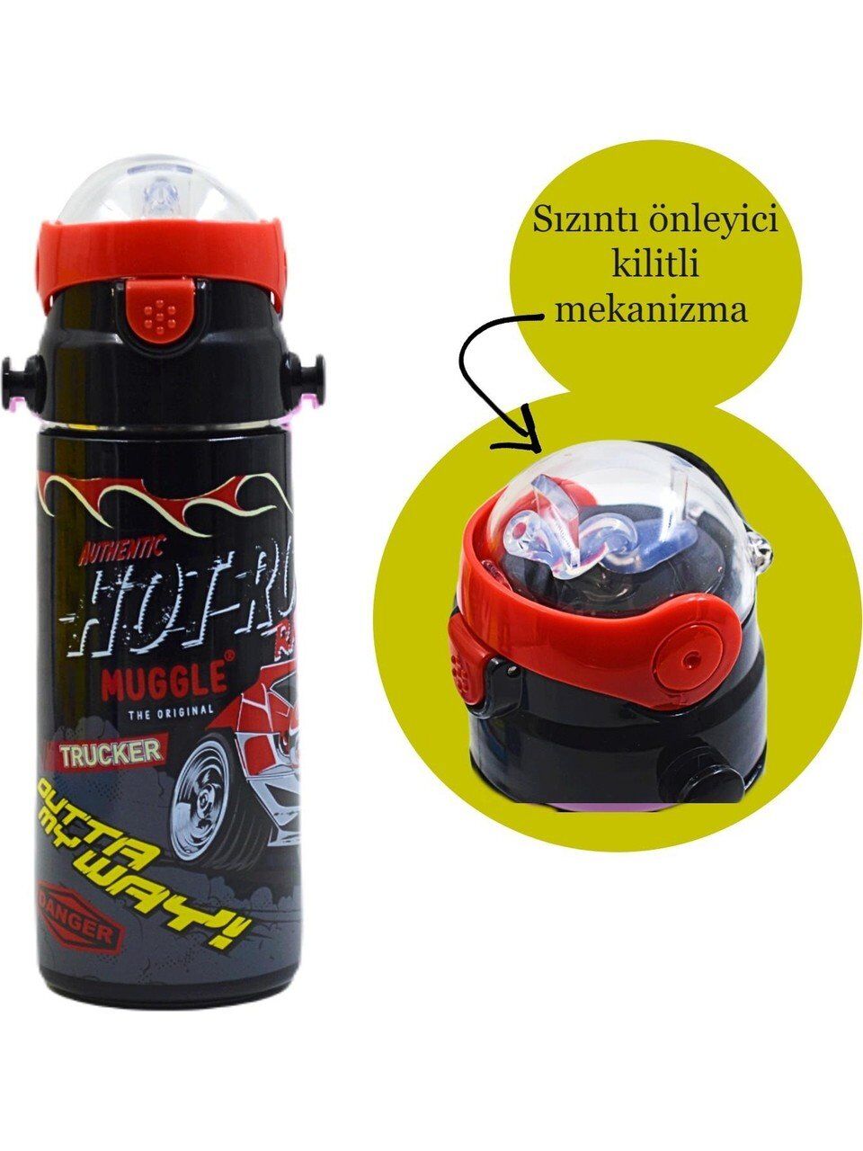 Muggle Pipetli Çelik Matara Araba Desenli Siyah 550 ml