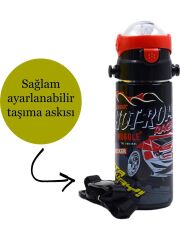 Muggle Pipetli Çelik Matara Araba Desenli Siyah 550 ml