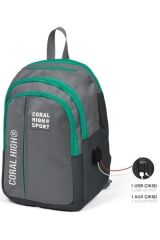 Coral High Gri Beş Bölmeli USB Şarjlı Kulaklık Çıkışlı Sırt Çantası 23243