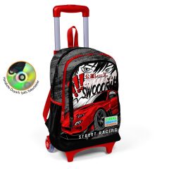 Coral High Kids Siyah Kırmızı Anime Araba Desenli Üç Bölmeli Çekçekli Okul Sırt Çantası 23947