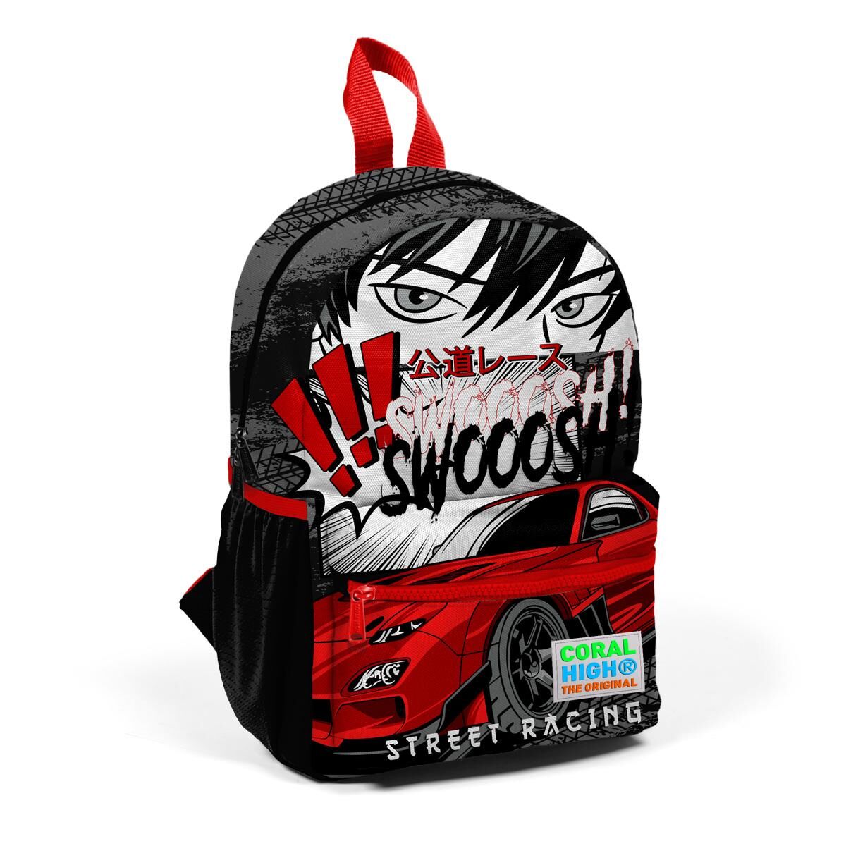 Coral High Minik Yuva Sırt Çantası Siyah Kırmızı Anime Araba Desenli İki Bölmeli 23547