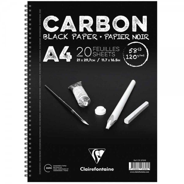 Clairefontaine Carbon 120gr Siyah Yandan Spiralli Resim Blok 20 Sayfa A4