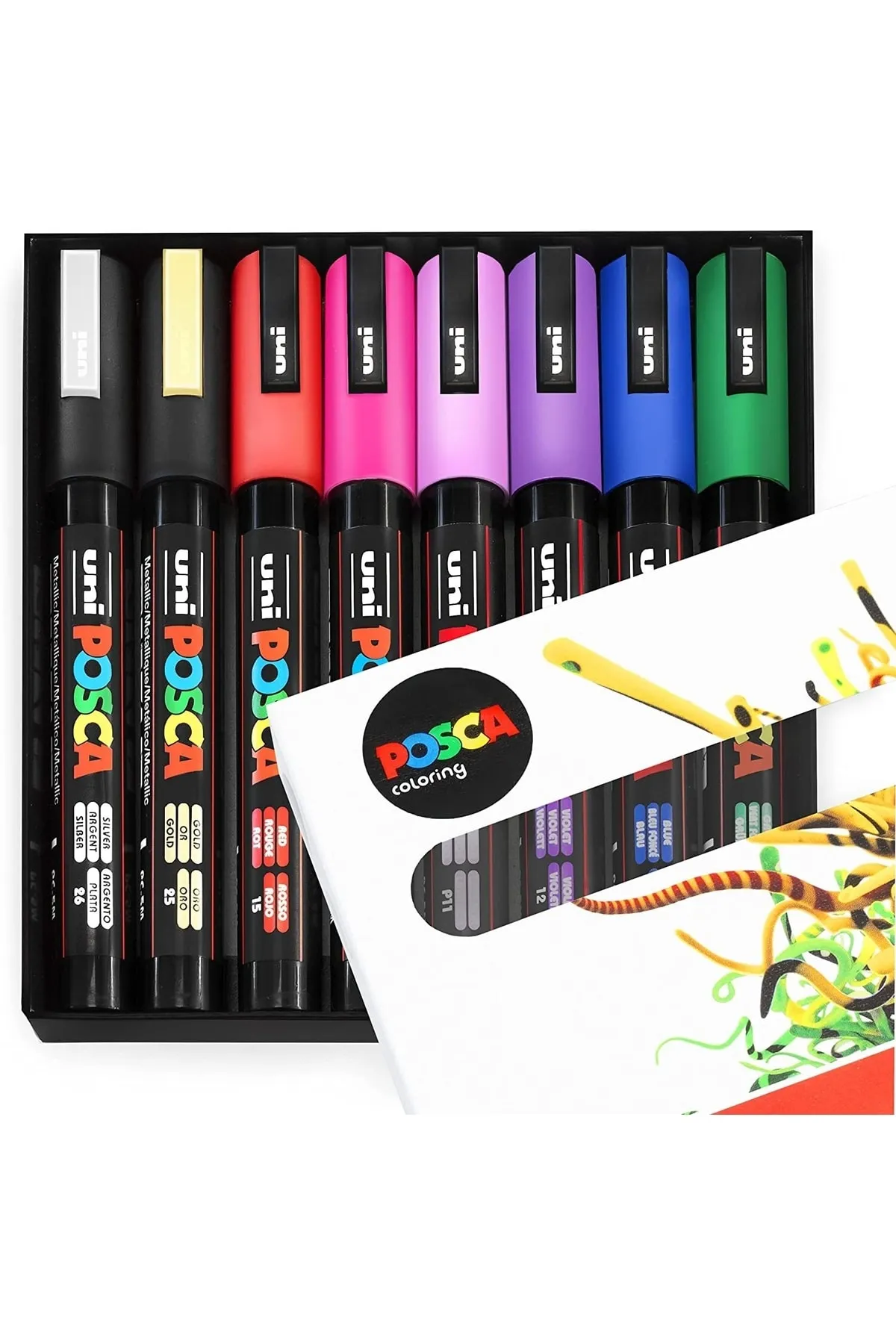 Uni Posca PC-5M Boyama Markörü 1.8-2.5 mm Popüler Renkler 8'li Set