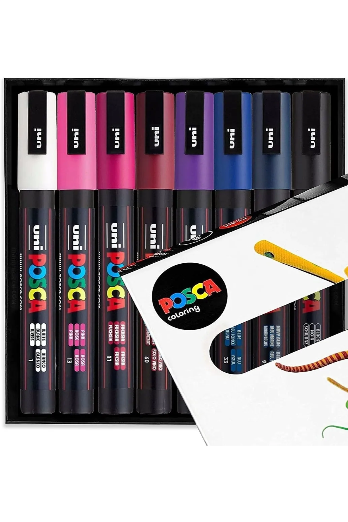Uni Posca PC-5M Boyama Markörü 1.8-2.5 mm Gece Yarısı Renkler 8'li Set