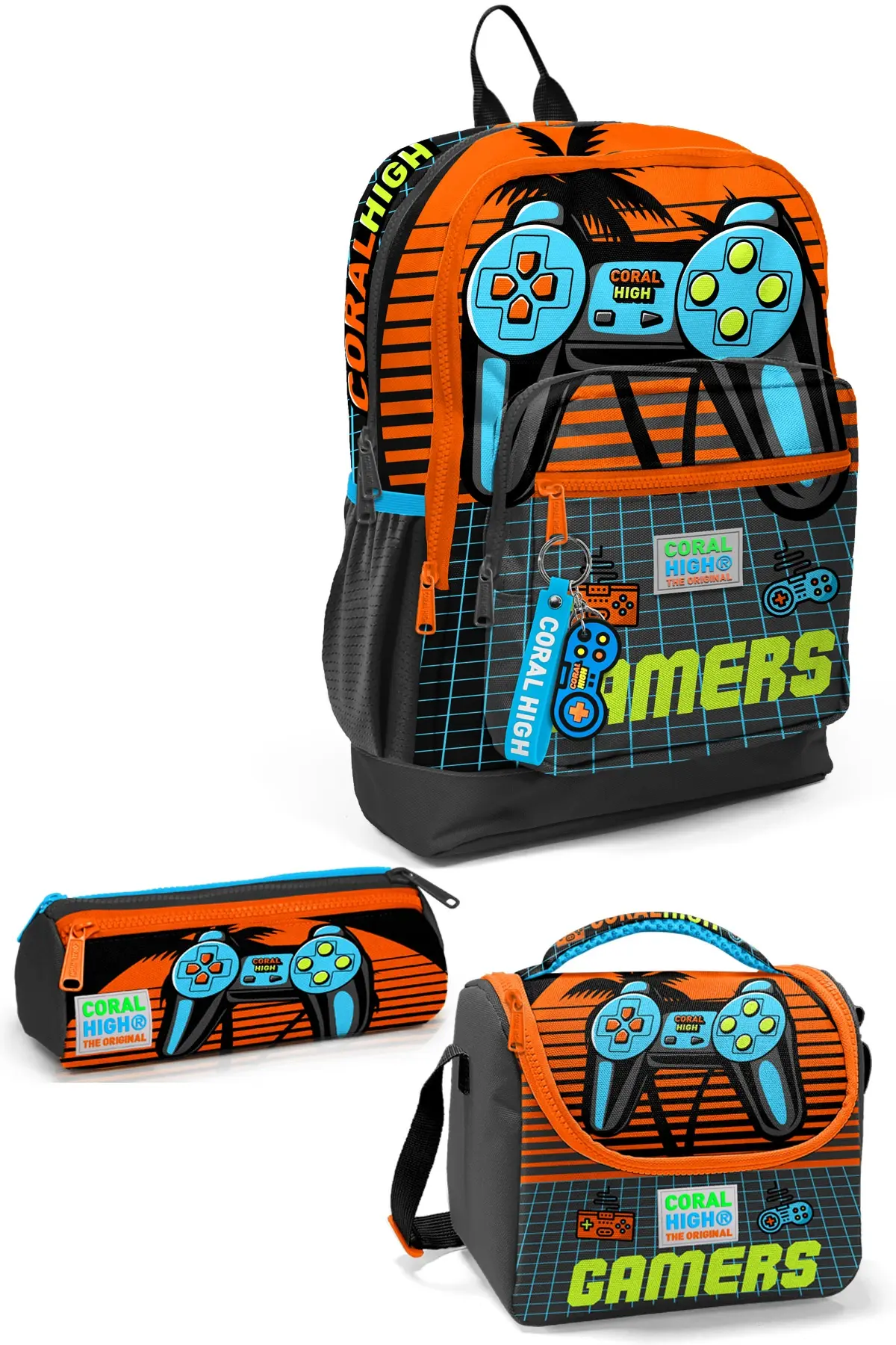 Coral High Kids Gri Turuncu Gamer Desenli 3’lü Okul Çanta Seti SET0123746