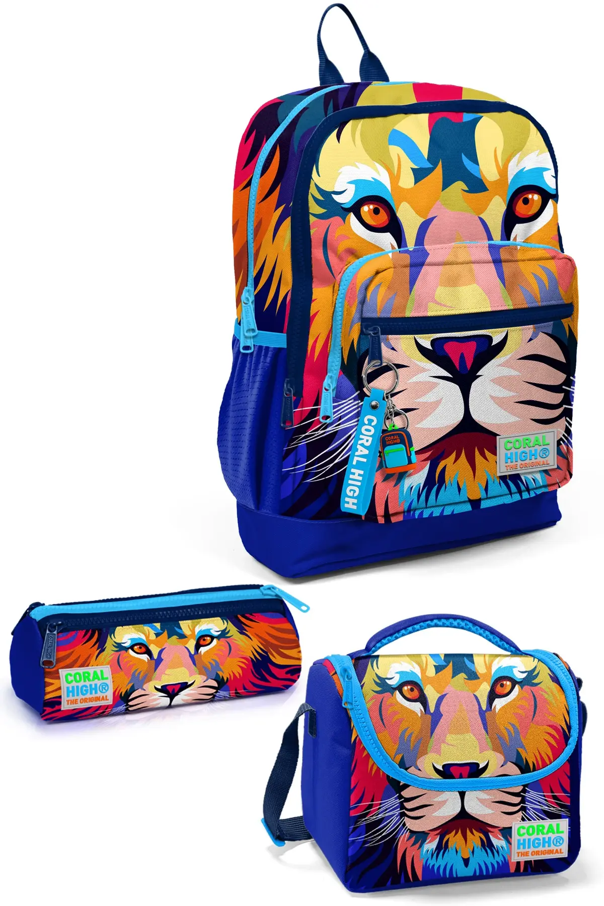Coral High Kids Lacivert Saks Aslan Desenli 3’lü Okul Çanta Seti SET0123741