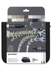 Winsor & Newton Promarker 24 Renk Siyah ve Gri Çantalı Set