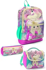 Coral High Kids Pembe Su Yeşili Unicornlu Kız Desenli 3’lü Okul Çanta Seti SET0123733