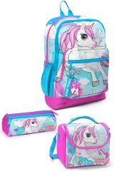 Coral High Kids Mavi Neon Pembe Unicorn Desenli 3’lü Okul Çanta Seti SET0123711