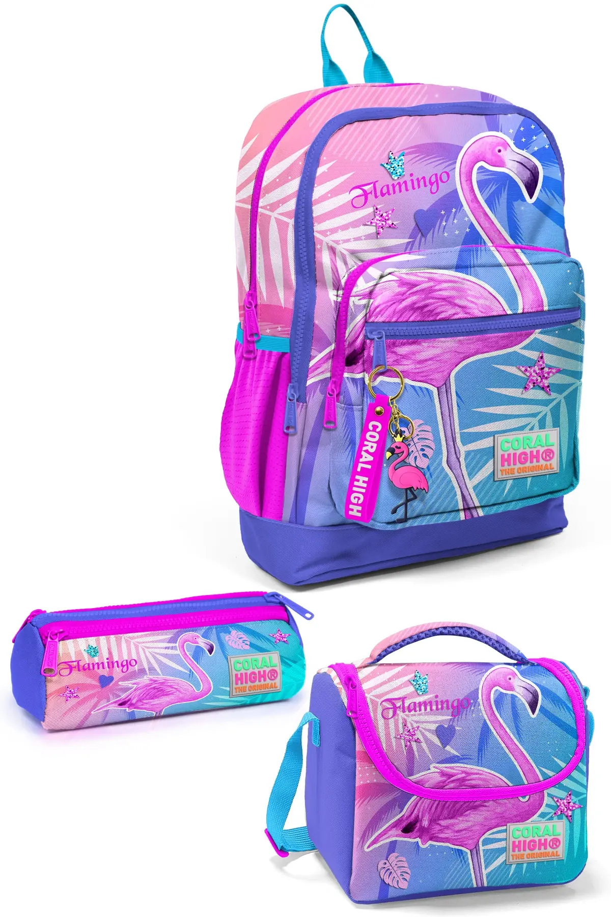 Coral High Kids Lavanta Pembe Flamingo Desenli 3’lü Okul Çanta Seti SET0123705