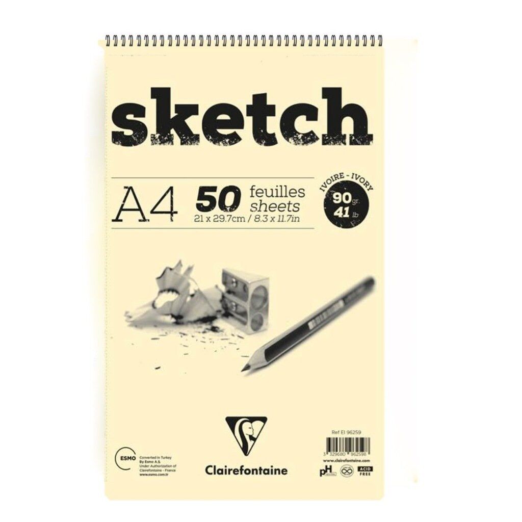 Clairefontaine Ivory Sketch Eskiz Defteri A4 Üstten Spiralli 90 gr. 50 Yaprak