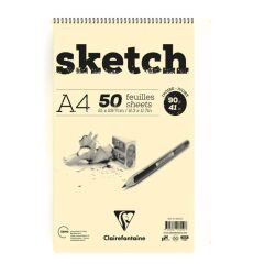 Clairefontaine Ivory Sketch Eskiz Defteri A4 Üstten Spiralli 90 gr. 50 Yaprak