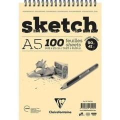 Clairefontaine Ivory Sketch Eskiz Defteri A5 Üstten Spiralli 90 gr. 100 Yaprak