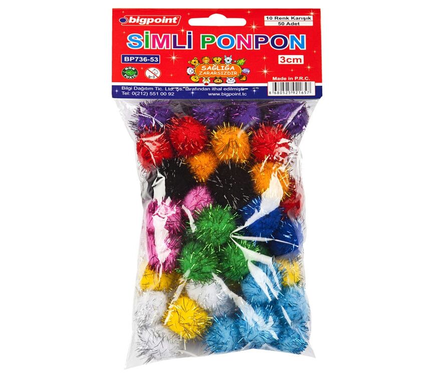 Bigpoint Ponpon Simli 3 cm 10 Renk 50'li Poşet