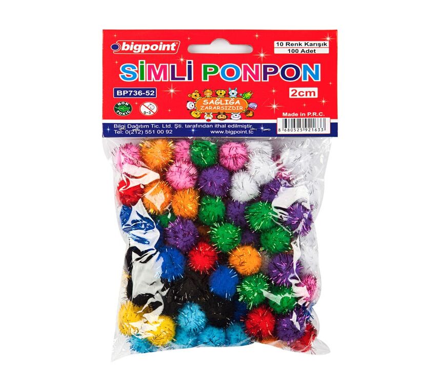 Bigpoint Ponpon Simli 2 cm 10 Renk 100'lü Poşet