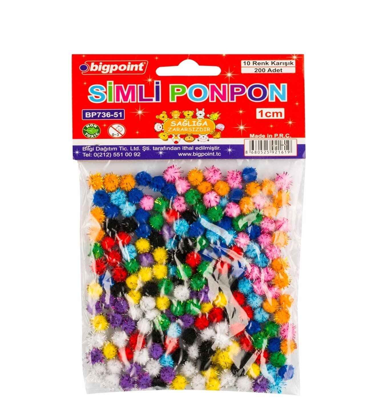 Bigpoint Ponpon Simli 1 cm 10 Renk 200'lü Poşet