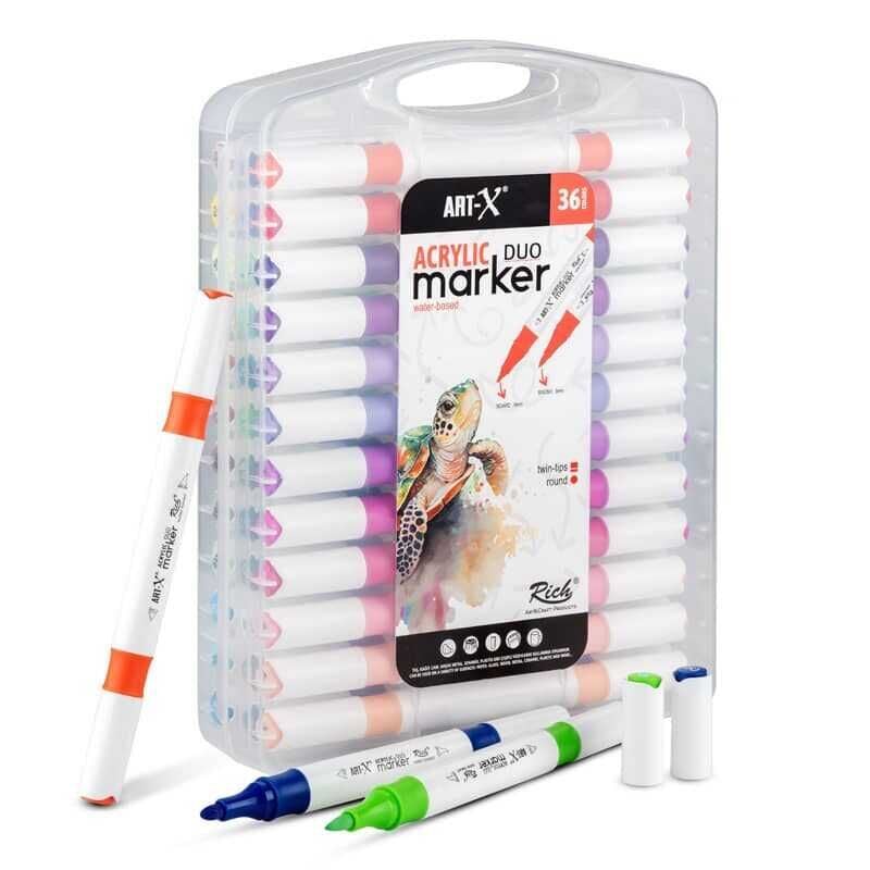 Rich Art-X Acrylic Duo Marker Çift Uçlu Su Bazlı Boyama Kalemi 36 Renk Set
