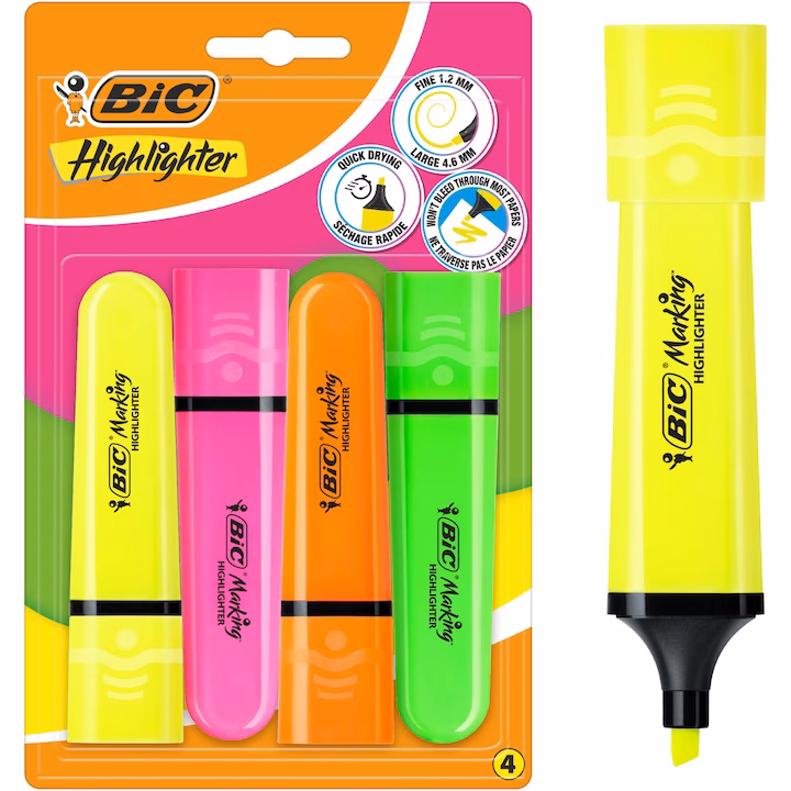 BİC FOSFORLU KALEM 4'LÜ BLİSTER NEON KARIŞIK