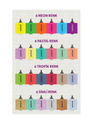 Penmark Fosforlu Kalem 24 Renk Set Süper Kutu 6 NEON+6 PASTEL + 6 TROPİK+6 SİMLİ